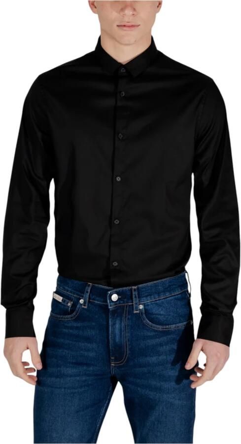 Armani Exchange Klassieke Zwarte Katoenen Satijnen Overhemd Black Heren - Foto 2