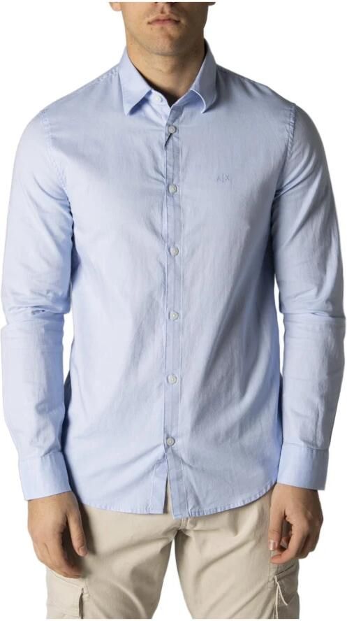 Armani Exchange Klassieke Katoenen Overhemd Lange Mouwen Blue Heren