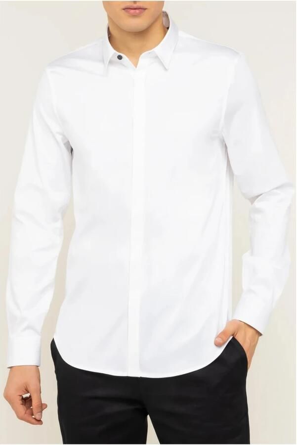 Armani Exchange Elegant Wit Overhemd met Monogram Borduurwerk White Heren - Foto 6