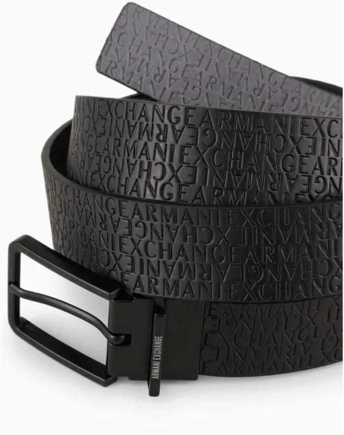 Armani Exchange Omkeerbare Logo Riem Donkergrijs Black Heren