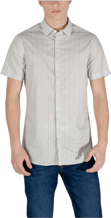 Armani Exchange Overhemd met geometrisch patroon korte mouwen klassieke kraag Beige Heren - Foto 5