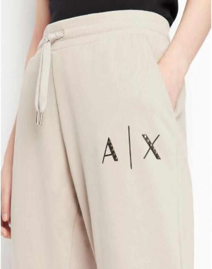 Armani Exchange Sportieve Katoenen Sweatpants Elastische Taille Logo Beige Dames