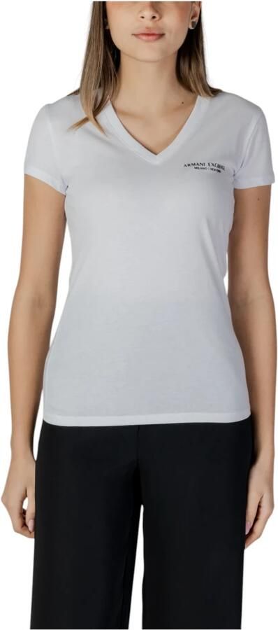 Armani Exchange Stijlvol T-shirt met V-hals en Print White Dames