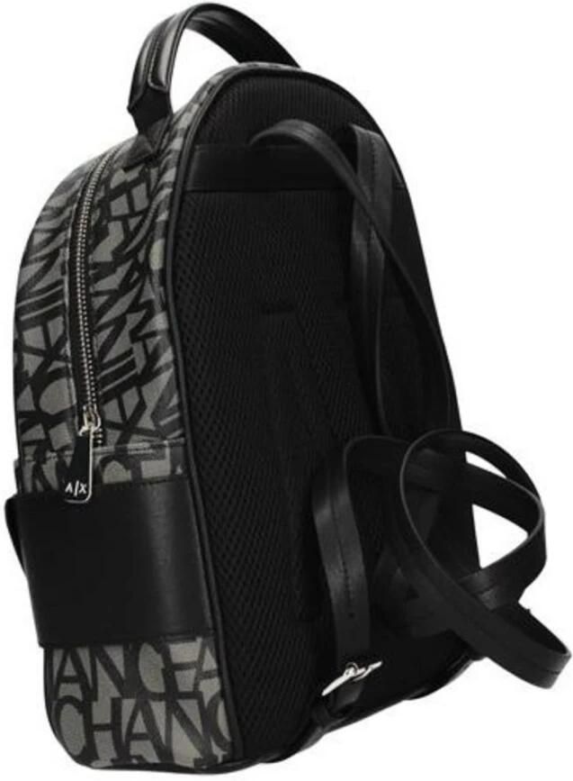 Armani Exchange Stijlvolle bedrukte katoenen rugzak met zakken Black Dames