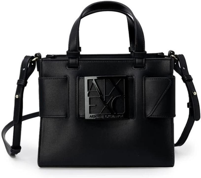 Armani Exchange Stijlvolle Polyurethaan Handtas met Polyester Voering Black Dames