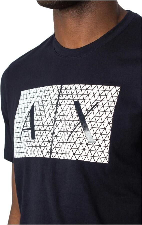 Armani Exchange Blauwe Print Ronde Hals T-shirt voor Mannen Blue Heren