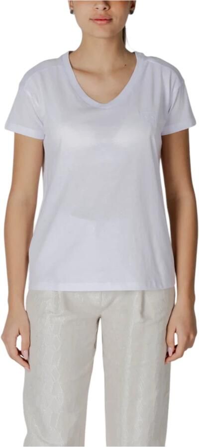 Armani Exchange V-hals Korte Mouw T-shirt van Katoen White Dames
