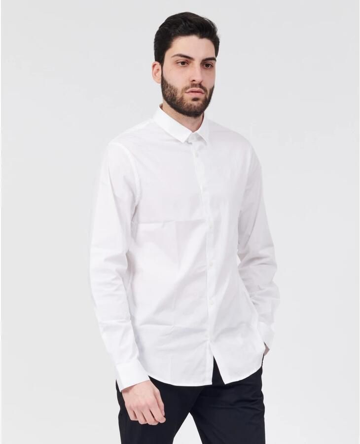 Armani Exchange Stretch Poplin Overhemd Klassiek Slim Fit White Heren