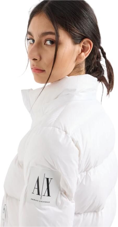 Armani Exchange Korte gewatteerde jas met capuchon wit White Dames