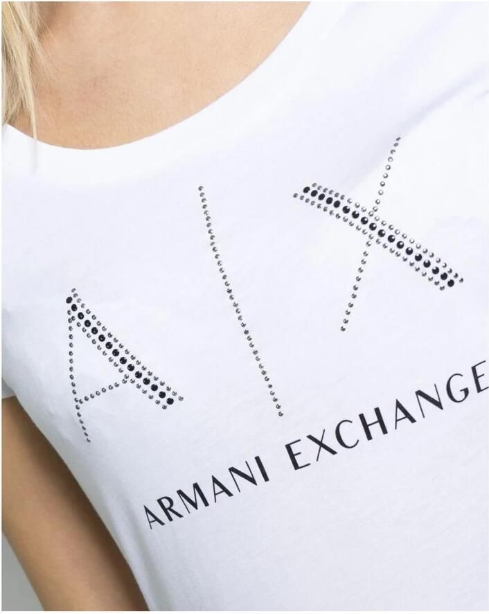 Armani Exchange Bedrukt T-shirt met ronde hals voor dames White Dames