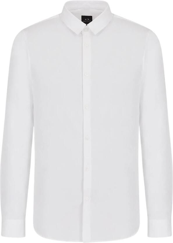 Armani Exchange Stretch Poplin Overhemd Klassiek Slim Fit White Heren - Foto 5