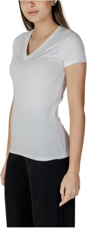 Armani Exchange Witte V-hals Katoenen T-shirt White Dames