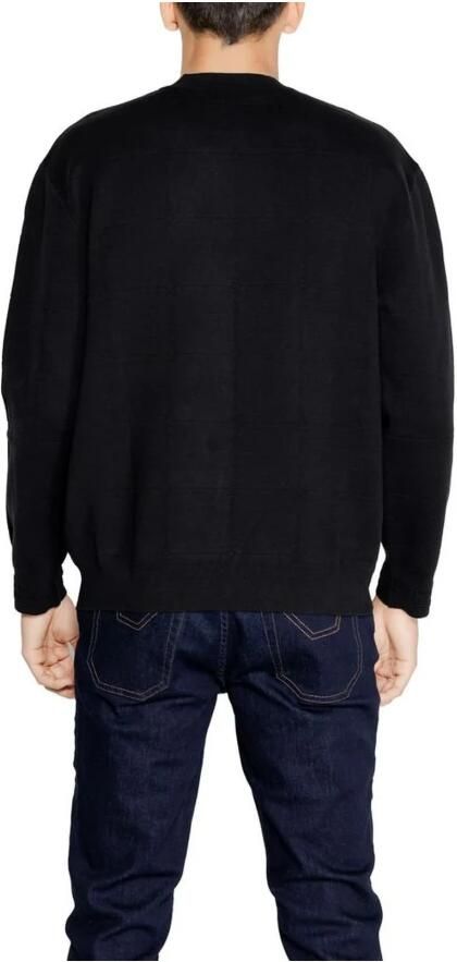 Armani Exchange Geruite gebreide trui met lange mouwen en ronde hals Black Heren