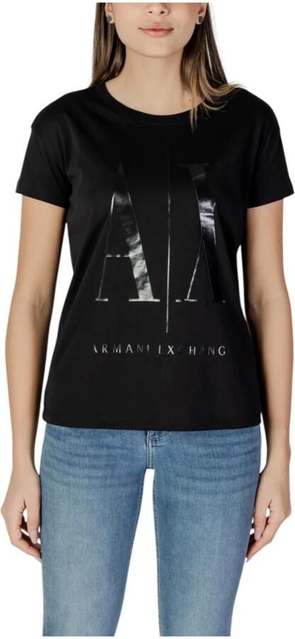 Armani Exchange Zwart Print Ronde Hals T-Shirt Black Dames