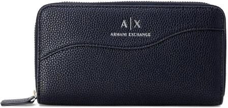 Armani Exchange Gestructureerde Portemonnee met Ritssluiting en Stiksels Black Dames