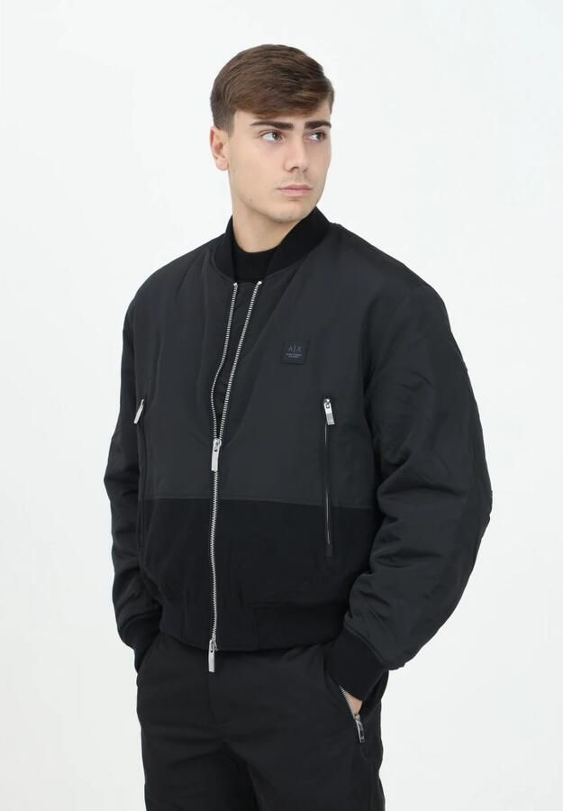 Armani Exchange Zwarte Bomberjack Modern Minimalistisch Design Black Heren