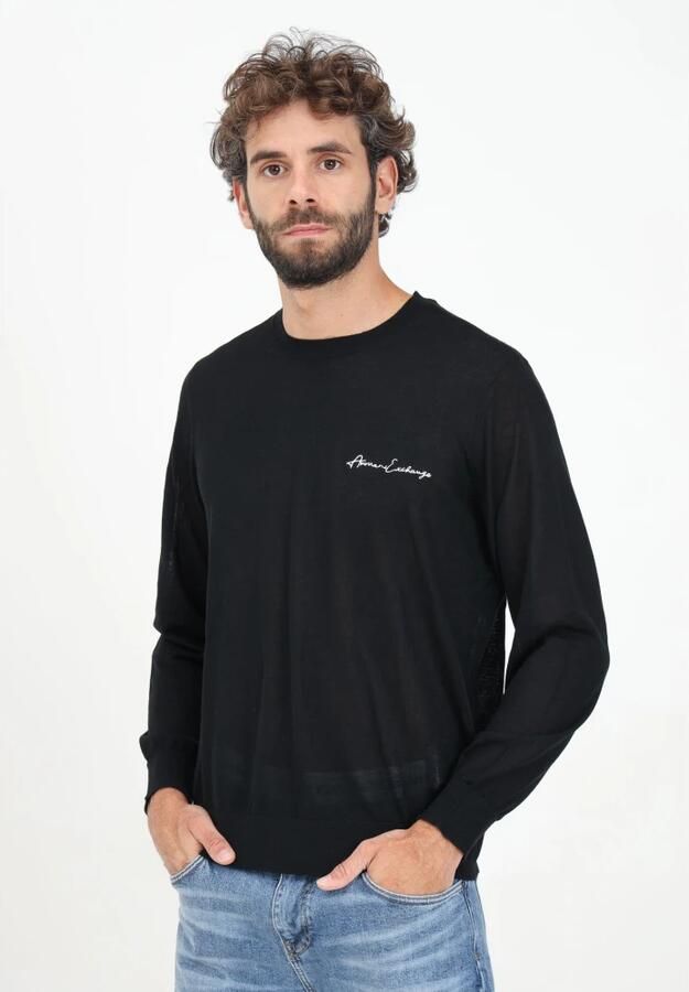 Armani Exchange Zwarte Crewneck Trui met Logo Borduursel Black Heren - Foto 2