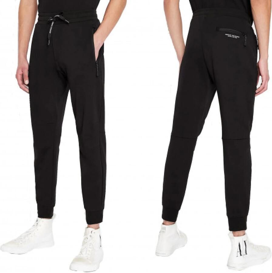 Armani Exchange Zwarte broek met vetersluiting en voorzakken Black Heren