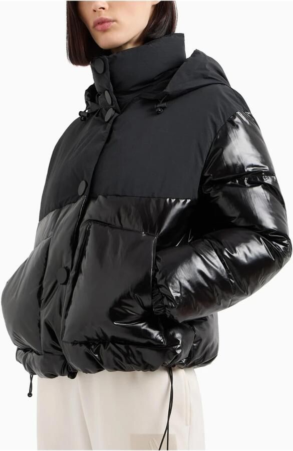 Armani Exchange Zwarte hoge nek capuchonjas Black Dames