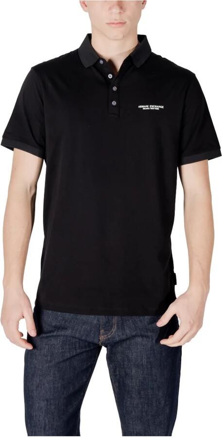 Armani Exchange Zwarte Katoenen Poloshirt met Knoopsluiting Black Heren