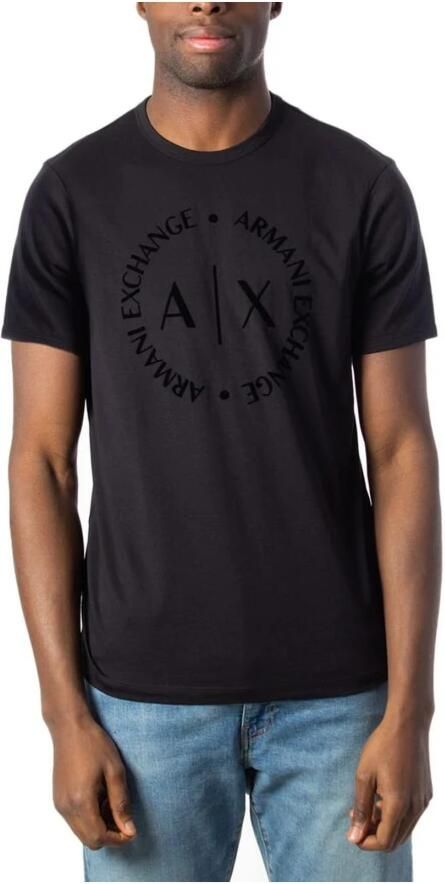 Armani Exchange Logo T-Shirt Zwart Rechte pasvorm Korte mouwen Black Heren - Foto 4