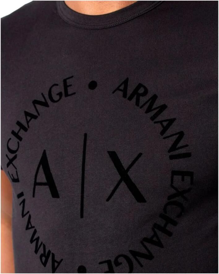 Armani Exchange Logo T-Shirt Zwart Rechte pasvorm Korte mouwen Black Heren