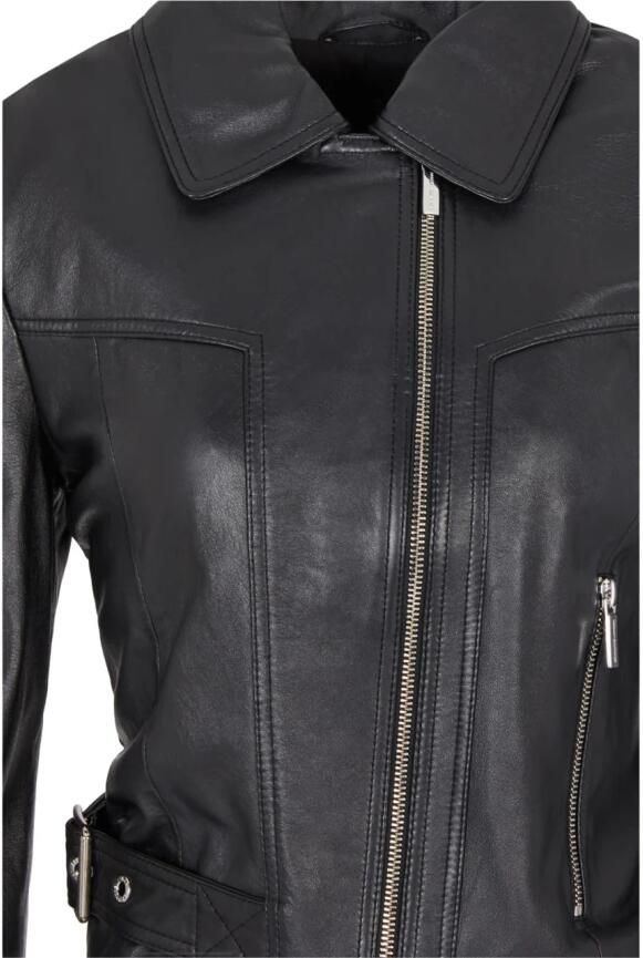 Armani Exchange Zwarte Leren Overgangsjas Black Dames