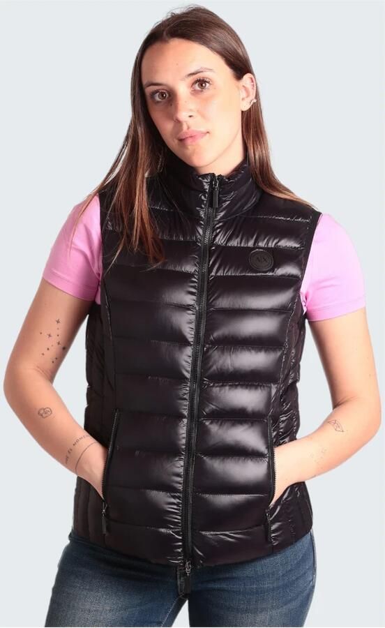 Armani Exchange Zwarte Mouwloze Jas met Ritssluiting Black Dames