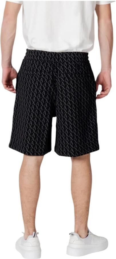 Armani Exchange Zwarte Print Katoen Kant Shorts Black Heren