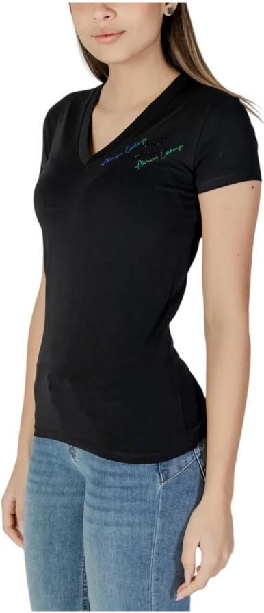 Armani Exchange Zwarte V-Hals Katoenen T-Shirt Black Dames