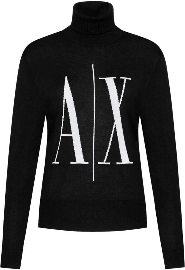 Armani Exchange Zwarte Wollen Sweatshirt Aw24 Polo Hals Black Dames