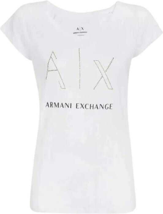 Armani Exchange Logo Versierd Katoenen T-Shirt White Dames