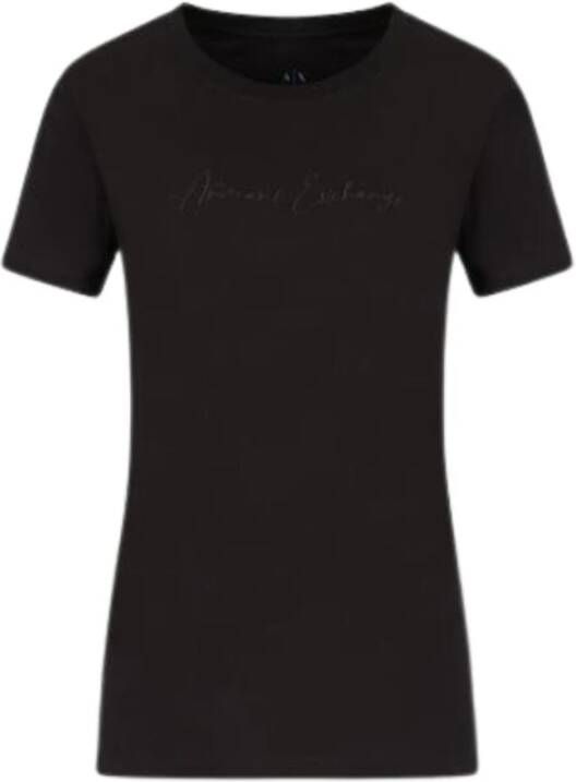 Armani Exchange Geborduurd Logo Katoenen T-Shirt Zwart Black Dames