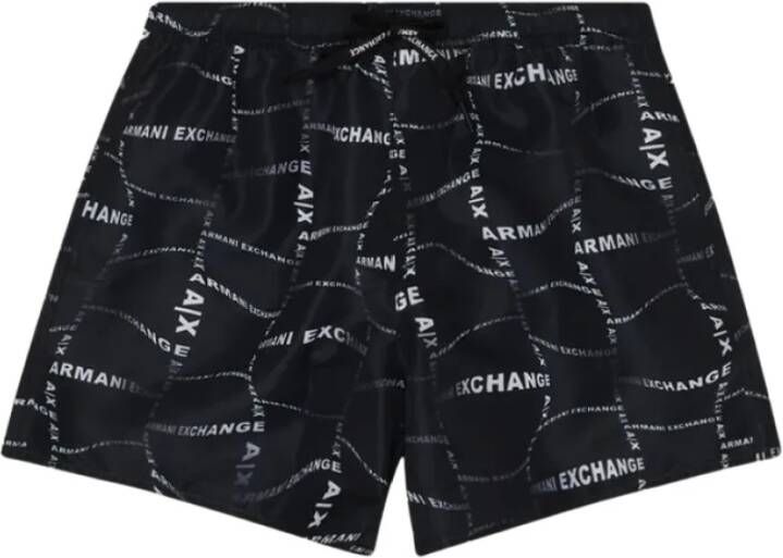 Armani Exchange Heren Zwemkleding Zwart Print Veters Black Heren