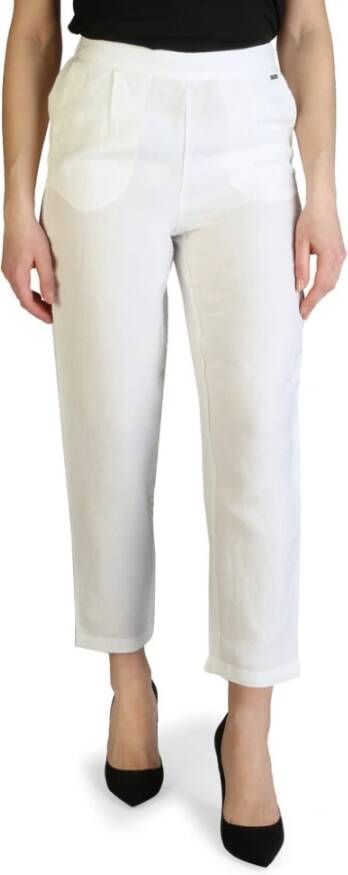 Armani Exchange Stijlvolle linnen broek met elastische tailleband White Dames