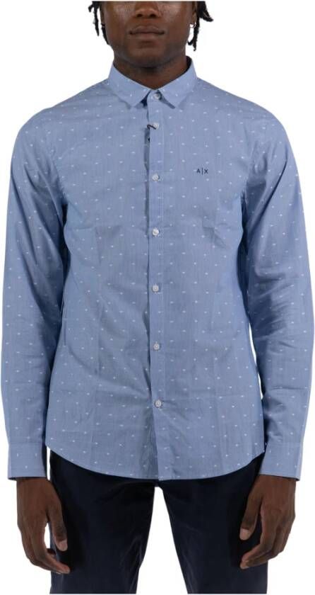 Armani Stijlvolle Katoenen Overhemd met Micro Patroon Blauw Heren