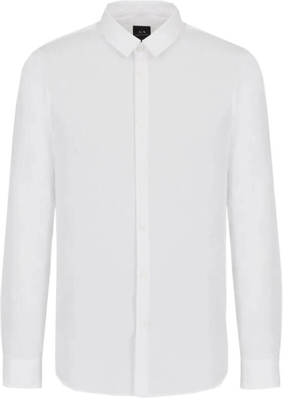 Armani Exchange Stretch Poplin Overhemd Klassiek Slim Fit White Heren