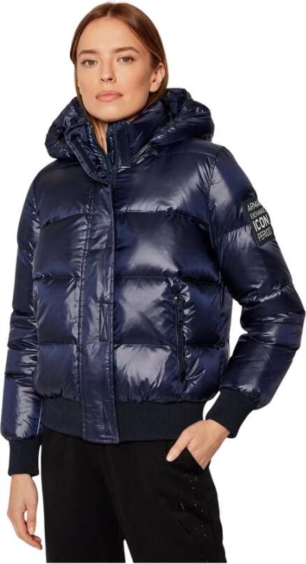 Armani Exchange Blauwe Gewatteerde Jas Mannen Casual Herfst Winter Blue Heren