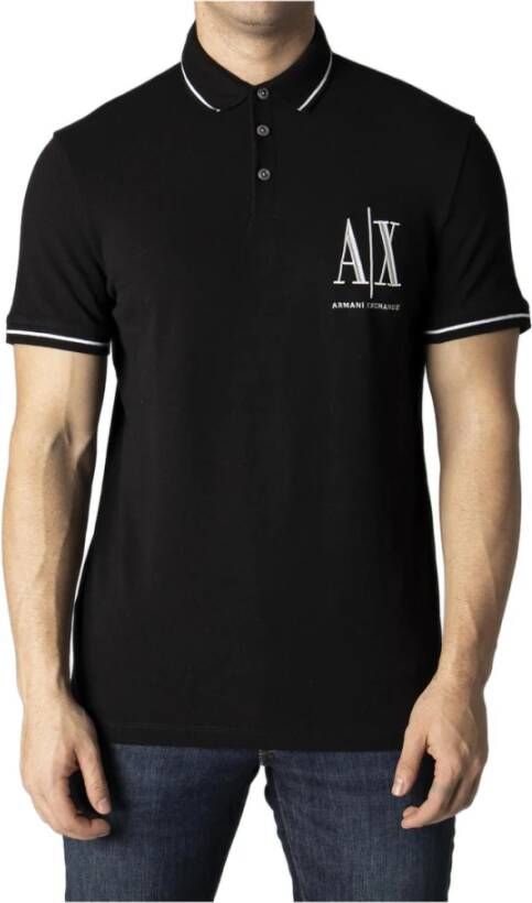 Armani Exchange Zwart Print Polo Shirt Heren Black Heren