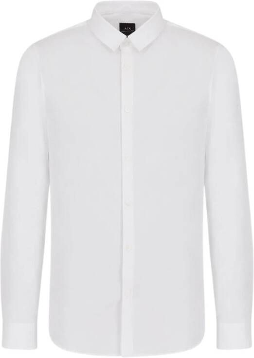 Armani Exchange Witte Popeline Logo Overhemd Lange Mouw White Heren
