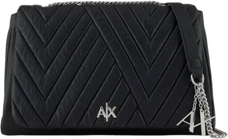 Armani Exchange Gewatteerde schoudertas van synthetisch leer met metalen logo Zwart Dames