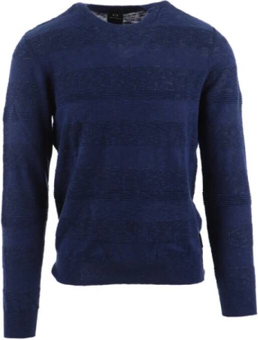 Armani Exchange Blauwe Katoenen Linnen Trui met Ronde Hals Blue Heren