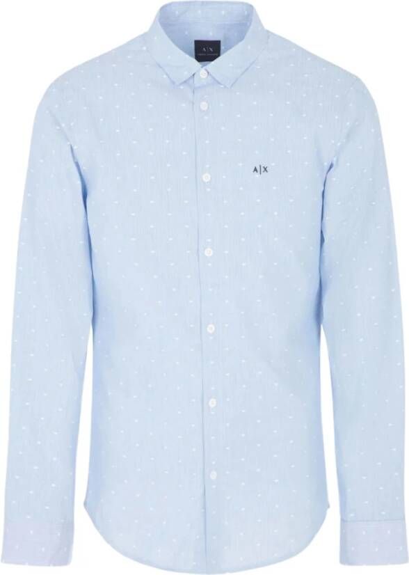 Armani Stijlvolle Katoenen Overhemd met Micro Patroon Blauw Heren