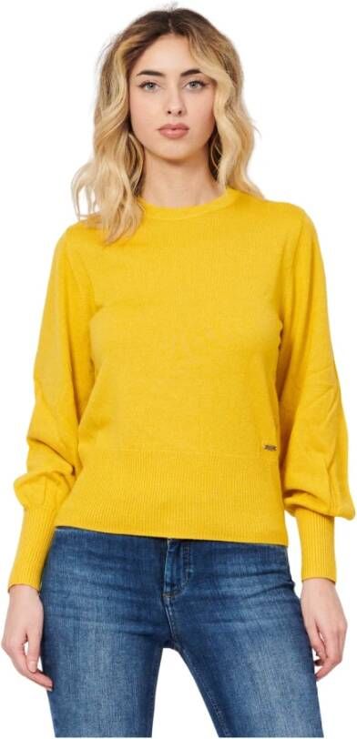 Armani Exchange Gele Trui Geribbelde Boorden Pofmouwen Yellow Dames