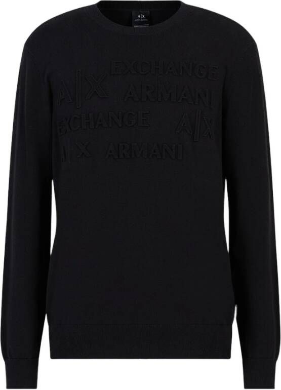 Armani Exchange Organische katoenen trui met geribbelde details Zwart Heren