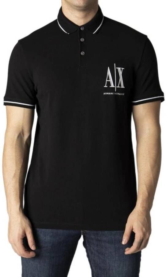 Armani Exchange Zwart Print Polo Shirt Heren Black Heren