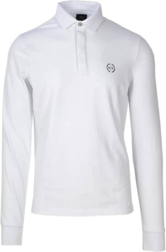 Armani Exchange Lange mouw polo shirt in katoenmix White Heren