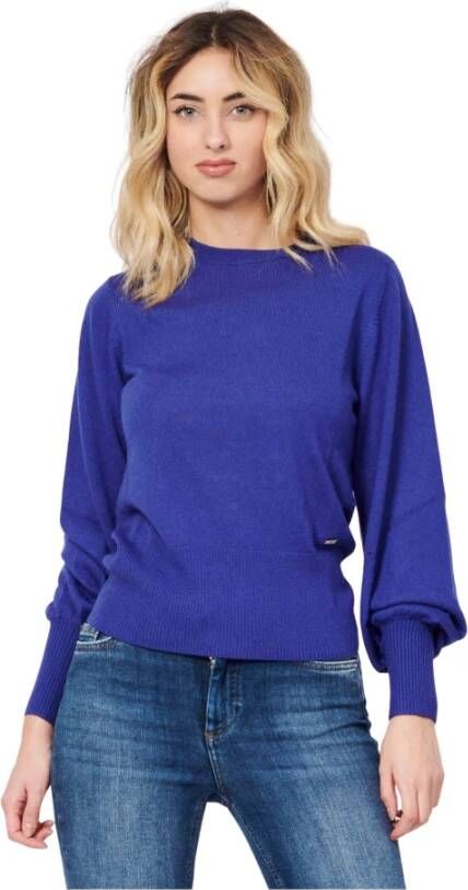 Armani Exchange Geribbelde Ronde Hals Lange Mouw Trui Blue Dames