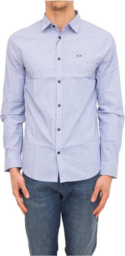 Armani Exchange Blauw Casual-Elegante Overhemd met Micro Polka Dots Blue Heren