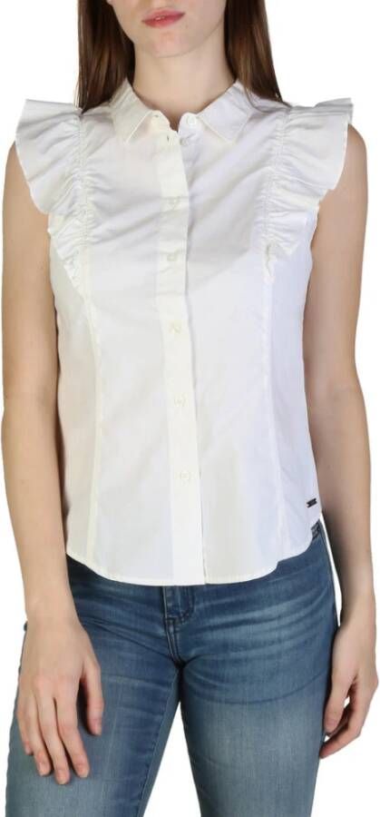 Armani Exchange Mouwloze Katoenen Shirt met Knoopsluiting White Dames